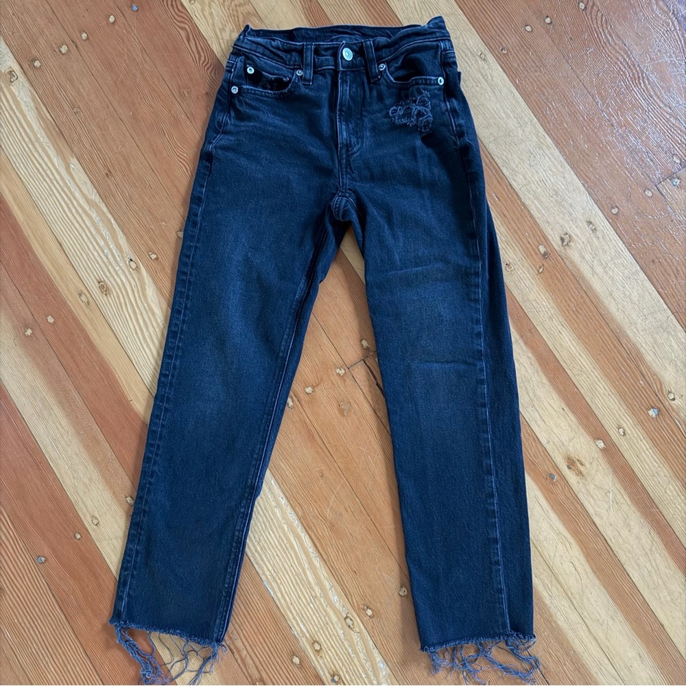 American Eagle Super High Rise Ankle‎ Straight Black Denim Jeans 000